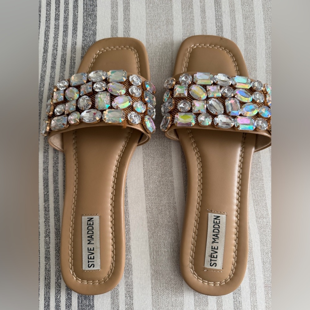 Steve Madden Tan Crystal Embellished Sandals